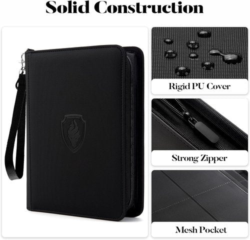 Fabmaker Premium 4 Pocket Zip Card Binder - Portable Album for 320 Trading Cards | Navy Blue