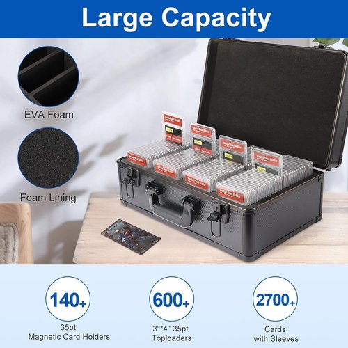 EcoVibe Graded Card Case - Aluminum Alloy Trading Card Storage Box with Carry Handle | Fits PSA, TCG, CSG, BGS, SGC Slabs