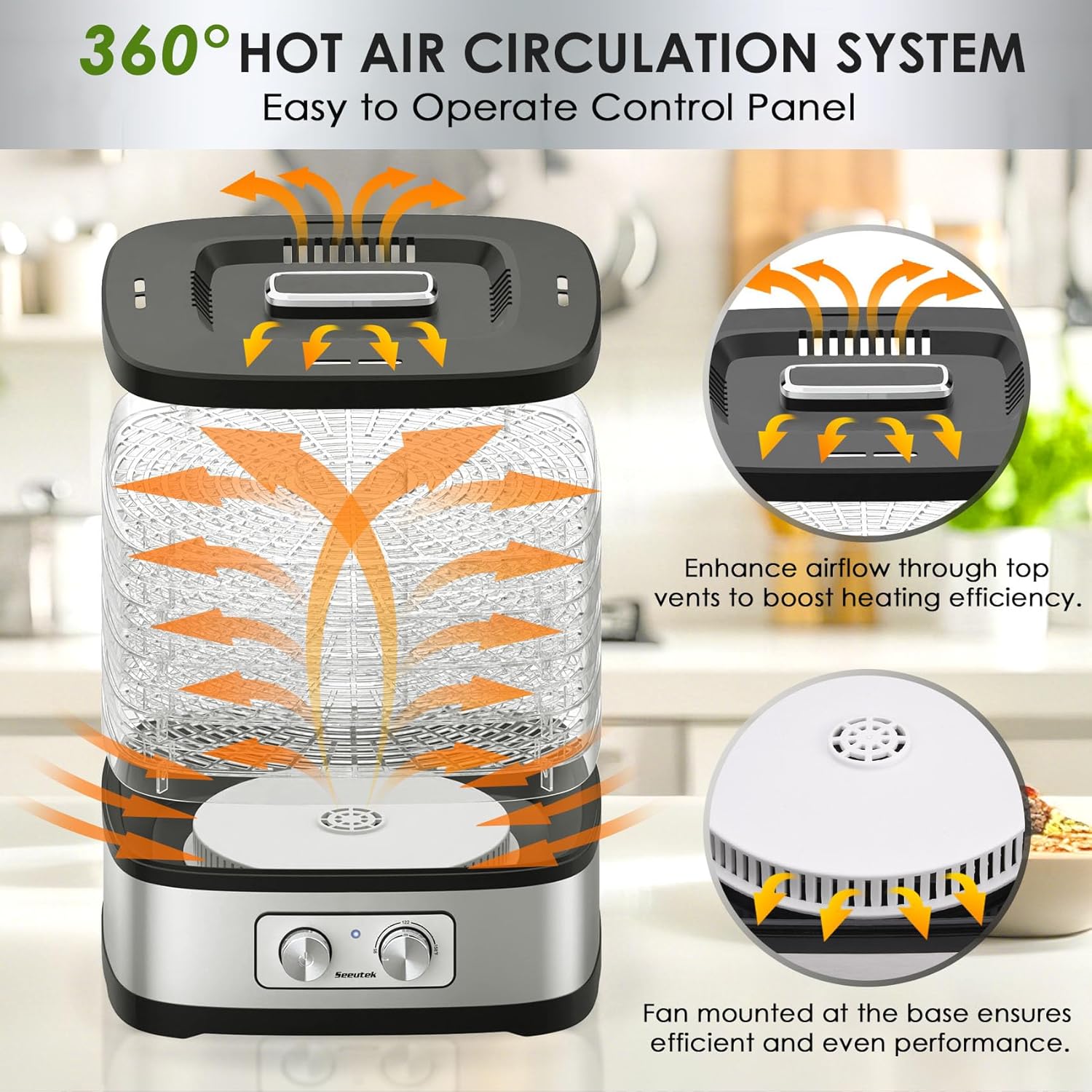 Seeutek Food Dehydrator - 5 BPA-Free Trays with Adjustable Temperature Control | Perfect for Jerky, Fruits, Vegetables, Includes Recipe Book & Storage Bags