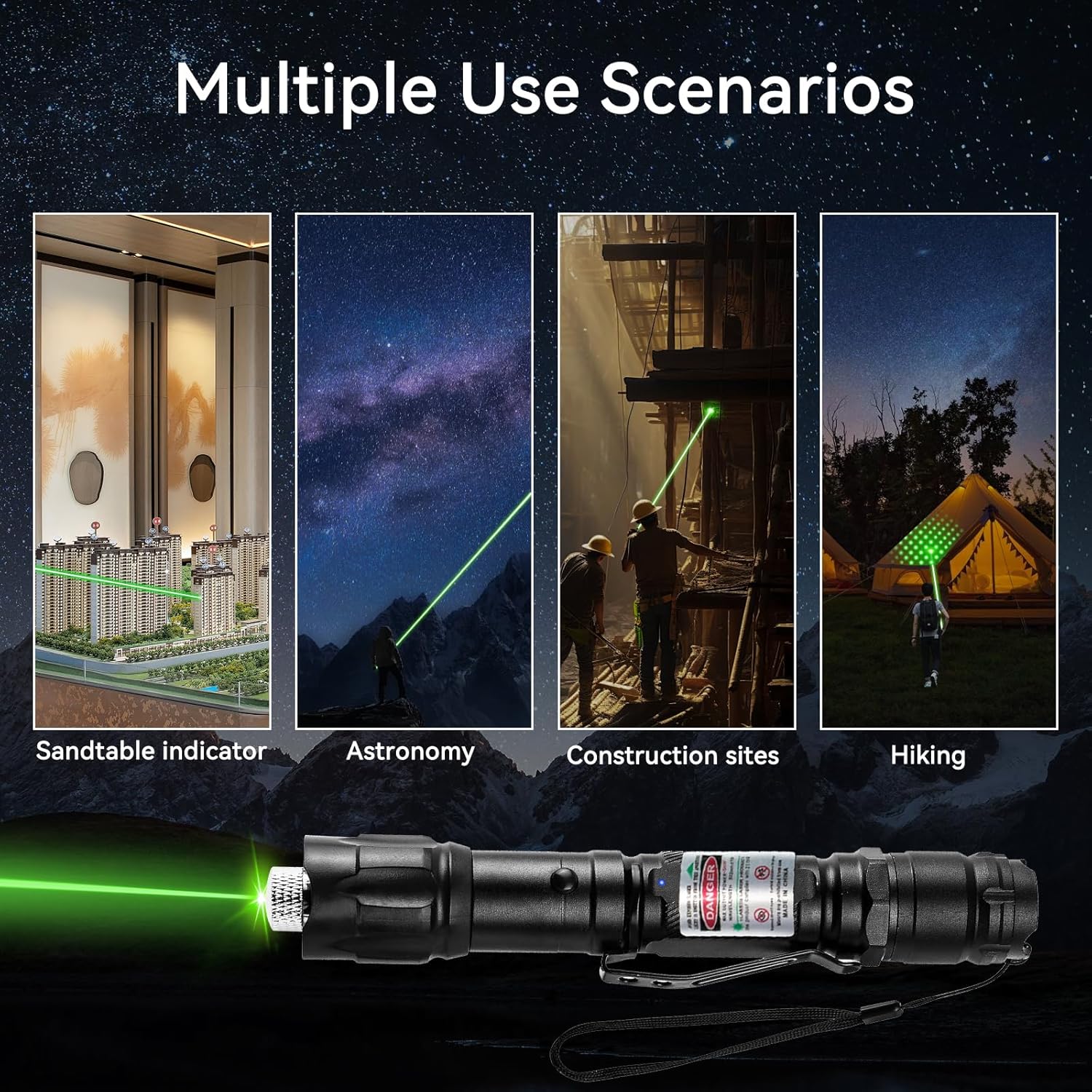 Skiennix Rechargeable Green Light Flashlight - Long Range Adjustable Focus for Outdoor Use & Presentations