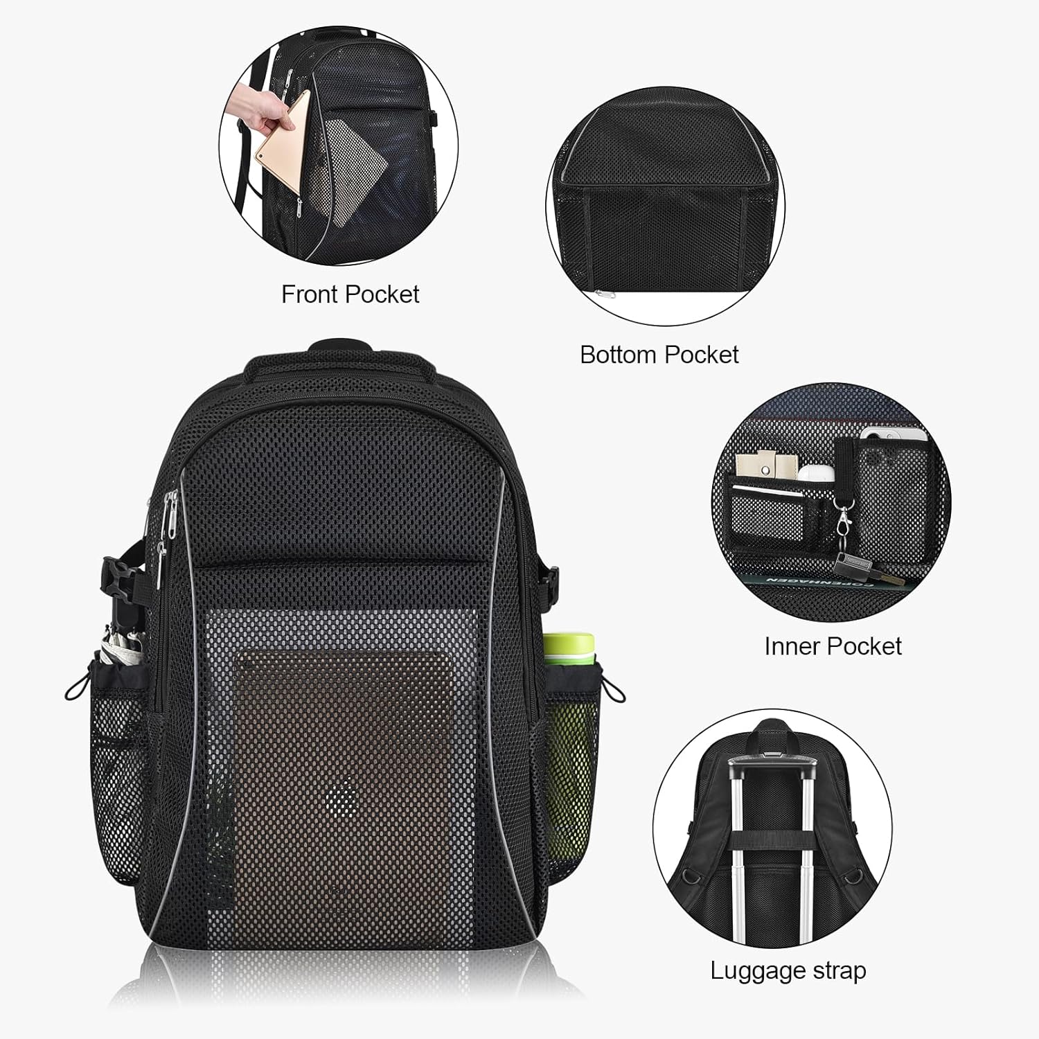 USPECLARE Heavy Duty X-Large Mesh Backpack - Semi-Transparent Design with Rain Cover for School & Travel