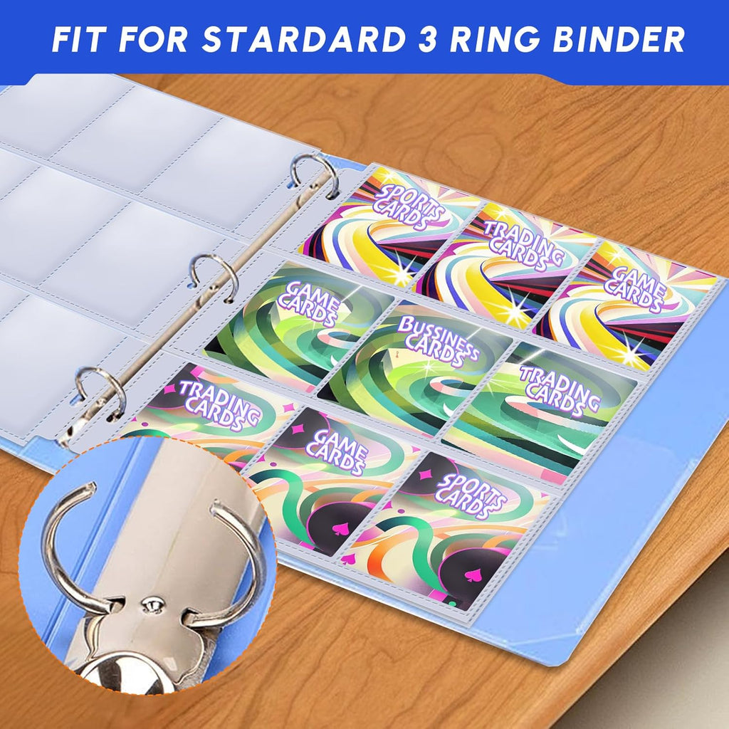 Skiennix 200-Pack Trading Card Sleeves - 9 Pocket Page Protectors for 3-Ring Binders | Ideal for Sports & Game Cards
