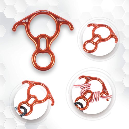 ProClimb 40 kN Rescue Figure 8 Descender - Stainless Steel Belay Device w/Bent-Ears - Figure 8 Belay Device - Descender - Rappelling Devices - Rigging Palates (Aluminum Orange)
