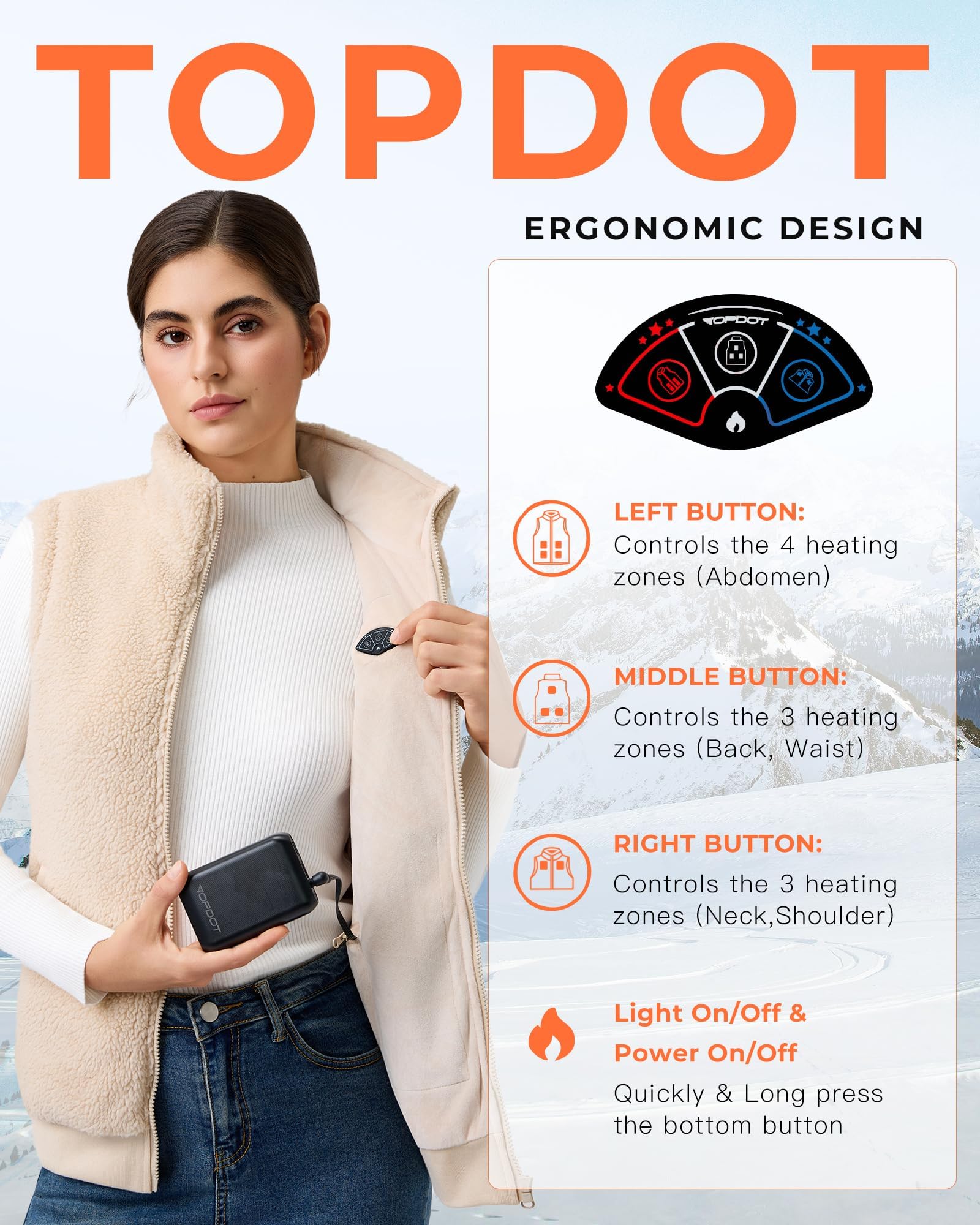 Topdot Fuzzy Fleece Heated Vest for Women with 16000mAh 7.4V Battery, Ergonomic 10 Heating Zones Women's Heated Vest