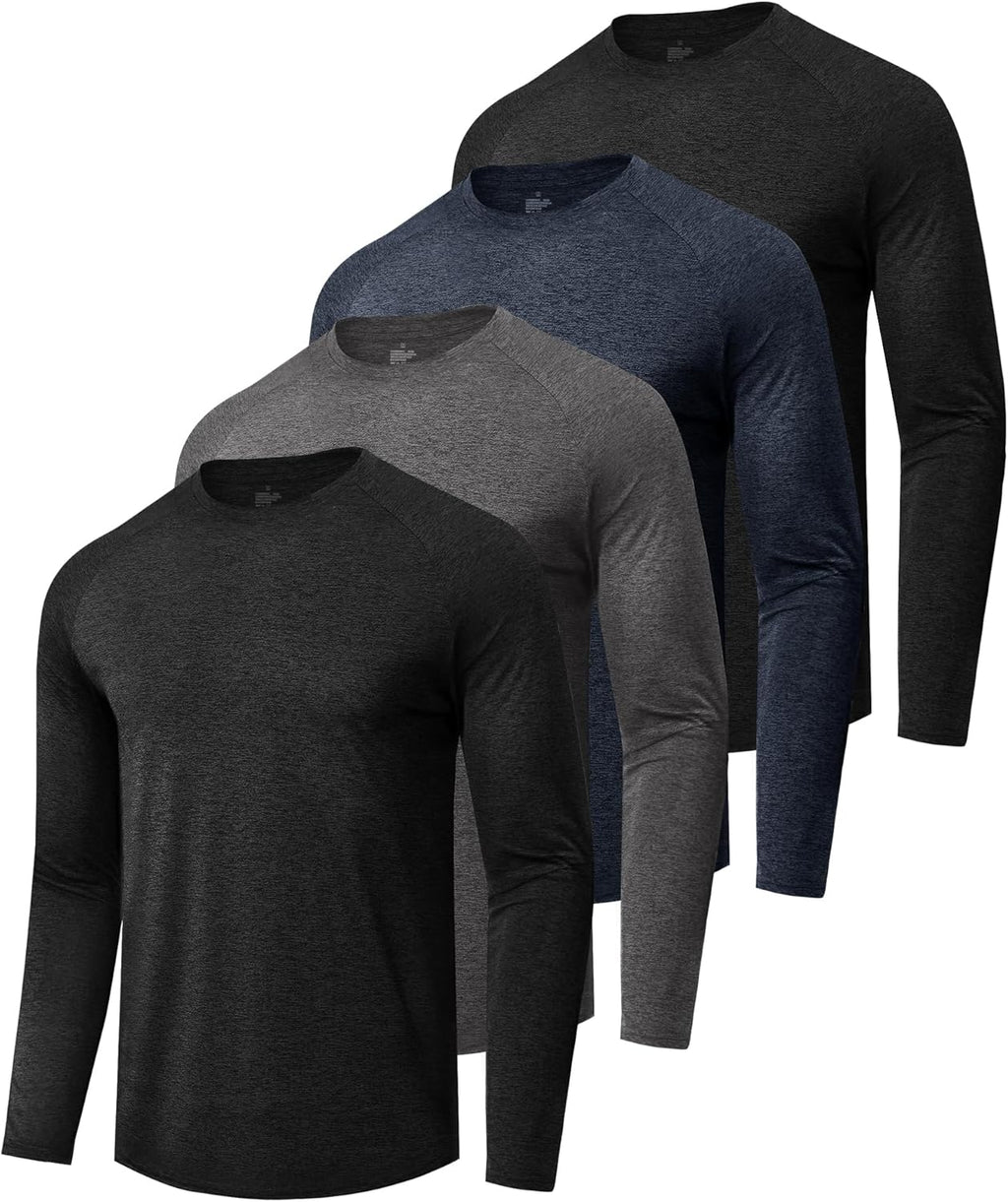 Skiennix 4 Pack Long Sleeve Shirts for Men - Quick Dry Moisture-Wicking Sun Protection | Athletic Casual Gym Wear