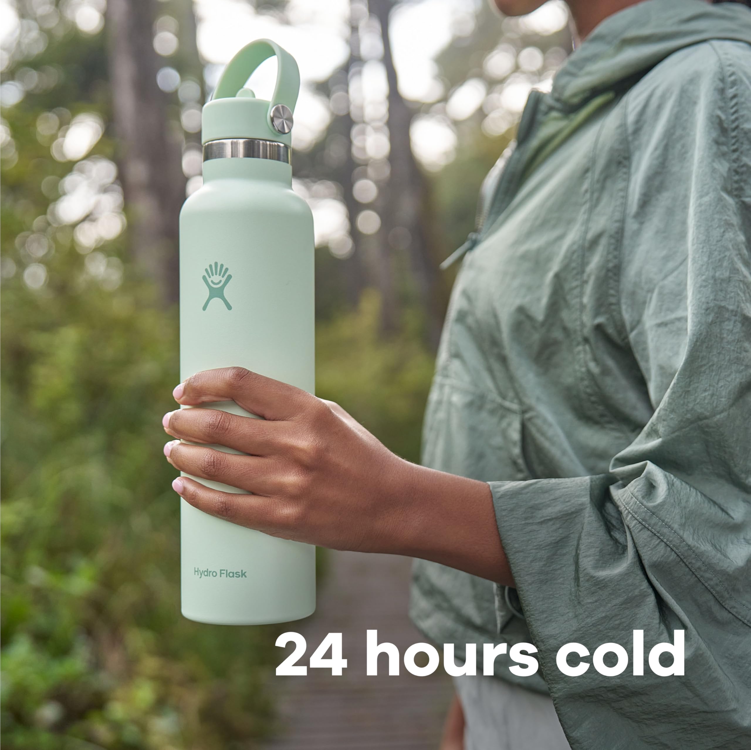 Hydro Flask Water Bottle - Insulated Stainless Steel - Straw Lid, Non Spill, Leakproof 24 Oz Botanical Bliss Green