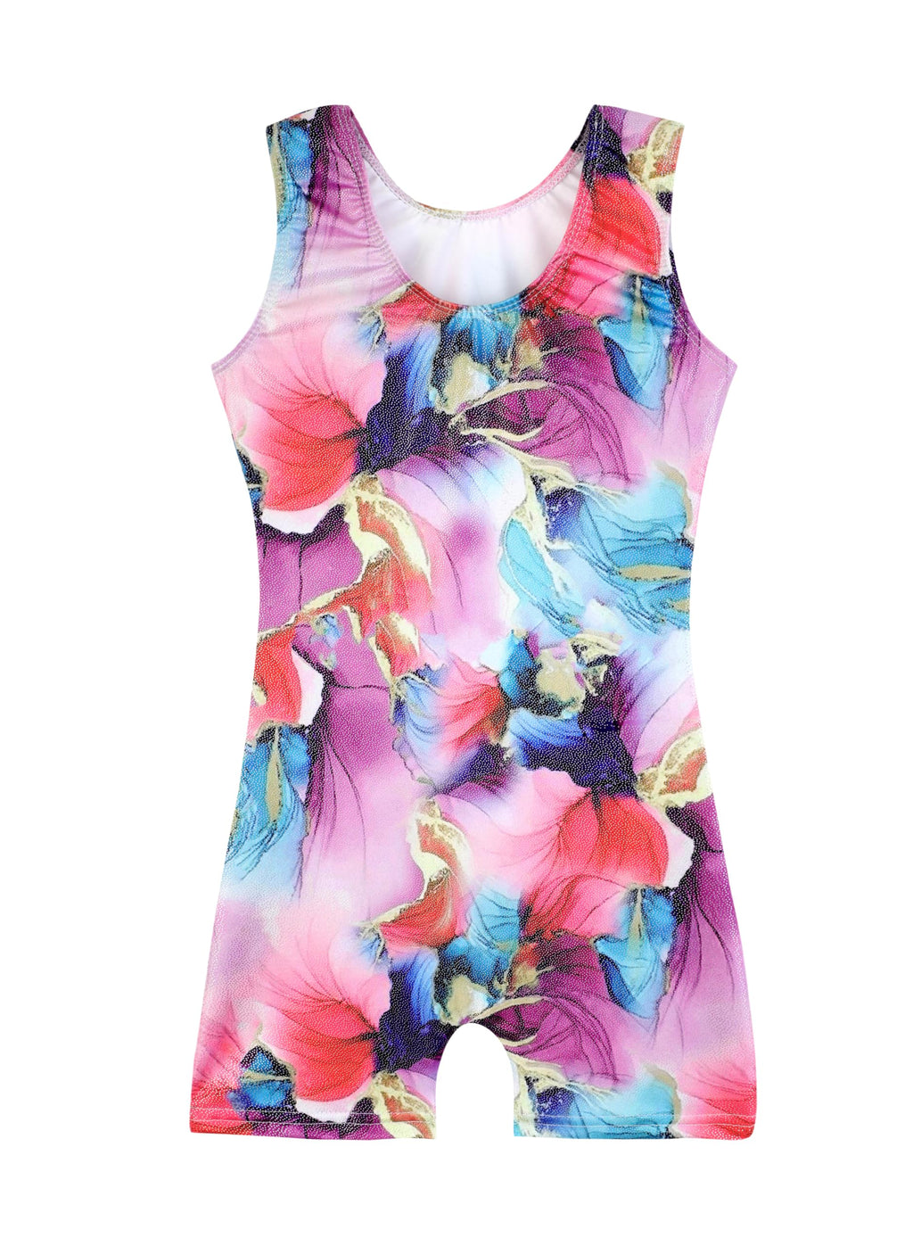 HOZIY Girls Leotards for Gymnastics with Shorts Size 6-7 Years Kids Leo Purple Red Gold Floral Flower Marble Print Biketard Tumbling Outfits Sparkly