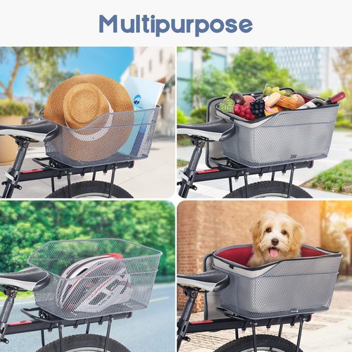 Lixada Rear Bike Basket with Waterproof Fabric Case, Metal Wire Bike Cargo Basket Fits Most Adult Bikes, Large Bicycle Basket Rear Rack Bike Basket for Pet, Shopping, Grocery, Commuting, Picnic