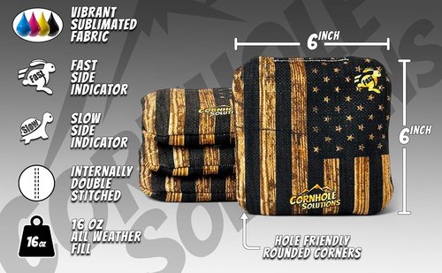 Cornhole Solutions - Professional Cornhole Bags Set of 8 | USA Flag Designs - Regulation 6"x6" - Resin Filled with Tote Bag