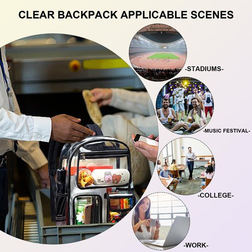 gdbis Heavy Duty Clear Backpack for Stadium Events, Large Capacity Clear Bookbag Transparent Backpack with Reinforced Strap for College Work Travel Concerts Security - Black