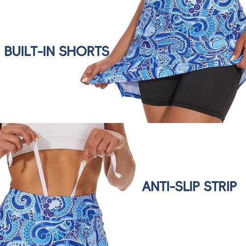 M MOTEEPI Skorts for Woman with Pockets 18" Golf Athletic Skirts Side Split High Waist Tennis Skort for Dressy Casual Blue Waves M