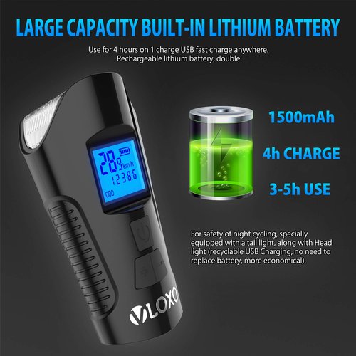 VLOXO Bike Speedometer with Bike Light Set, IP65 Waterproof Bicycle Odometer with Horn LED Front & Tail Light USB Rechargeable Bicycle Computer Black