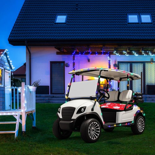 Cinnvoice 2 Pcs Christmas Golf Cart Decorations Christmas Golf Cart Seat Covers with Golf Cart Battery Operated String Lights Santa Blanket Golf Cart Accessories for Christmas Golf Cart Decorations