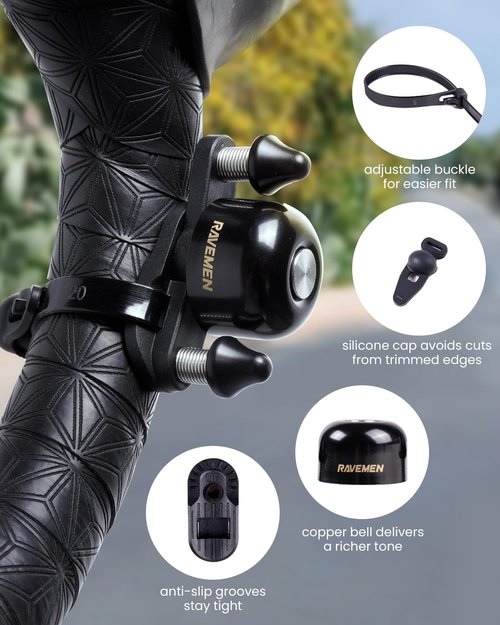 RAVEMEN Q3 Road Bike Bell, Dual-Hammer Copper Alloy Bicycle Bell for Adults Fit Handlebars up to 47mm, Lightweight for Most Grip Positions, Easy Installation