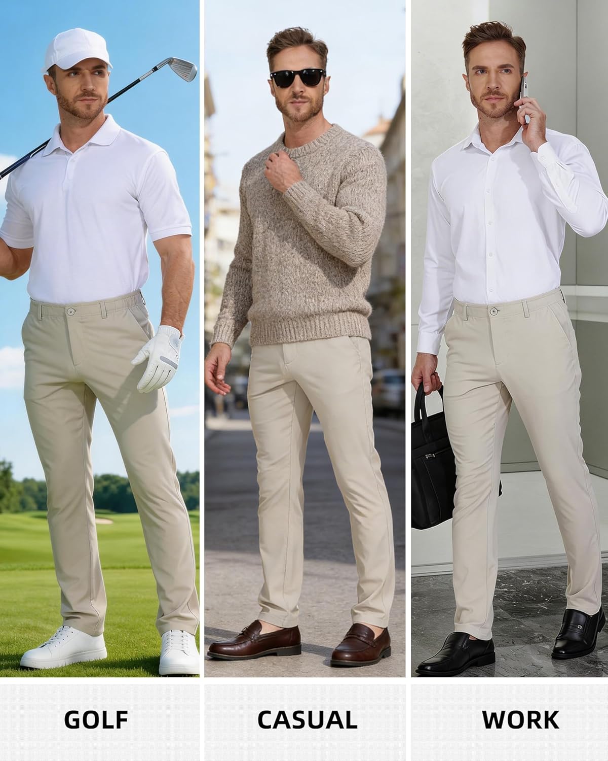 Skiennix Men's Golf Pants - Lightweight Stretch Dress Trousers | Business Casual Slacks with Pockets (30"/32"/34")