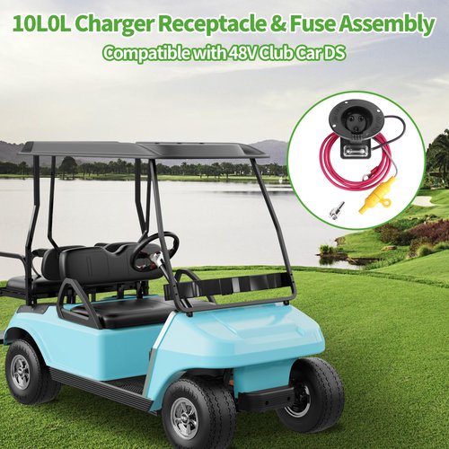 10L0L Golf Cart Charger Receptacle & Fuse Assembly 48V for Club Car DS, Replace OEM 101802101, 1017968-01, 1018949-01, Golf Cart Club Car DS Charger Port