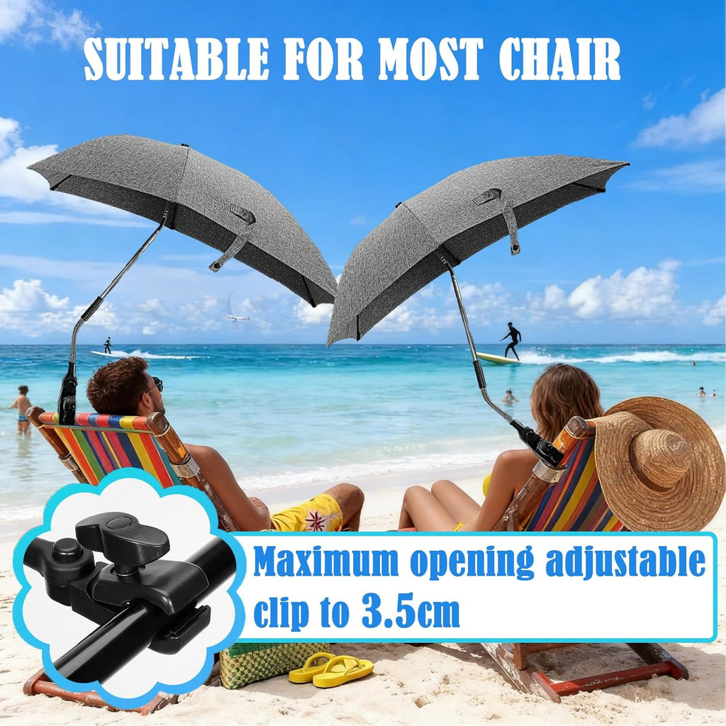 Skiennix Chair Umbrella - 78cm UV Protection Sun Shade with 360° Adjustable Clip-On Clamp for Strollers & Beach Chairs