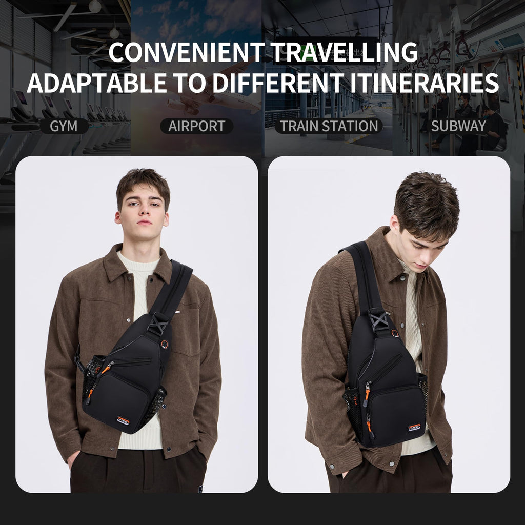 O-TBOST Travel Small Sling Bag Crossbody Bags for Women Men Casual Backpack Cross Body Pack Daypack for Hiking and Biking (black)