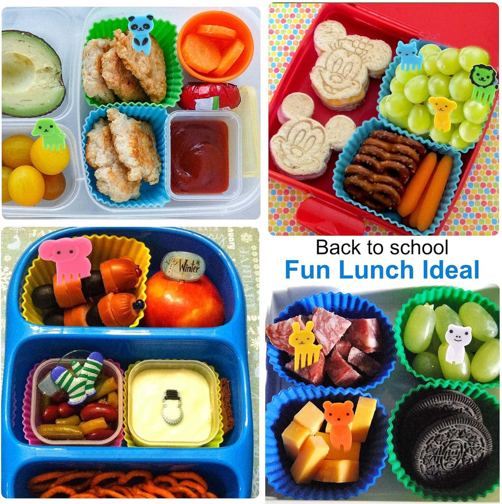 XANGNIER Silicone Lunch Box Dividers - 60 Pcs with Animal Food Picks | Reusable Bento Box Accessories for Kids