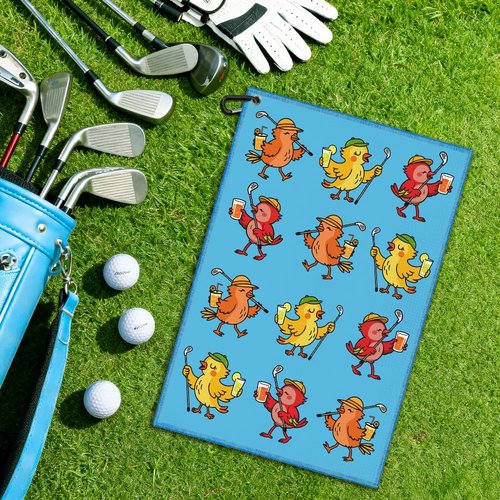 Juoqg Birdie Blue Golf Towel, Funny Birdie Golf Bag Towel with Clip, Golfing Accessories for Men Women, Sport Towels for Player, Golfing Gifts for Son Daughter, Birthday Gifts for Golfer Lover Friend