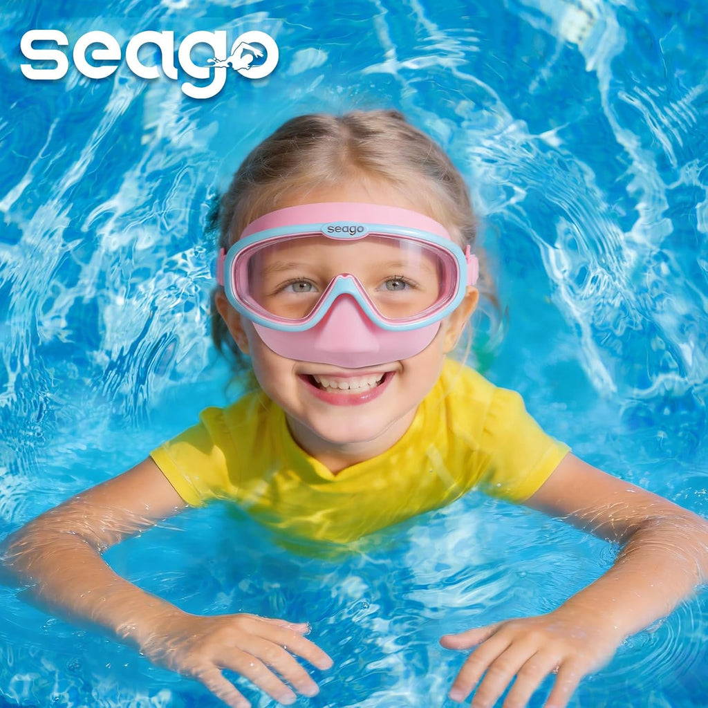 Seago Kids Swim Goggles - Anti-Fog Clear View | 2-Pack for Ages 3-12 with Nose Cover