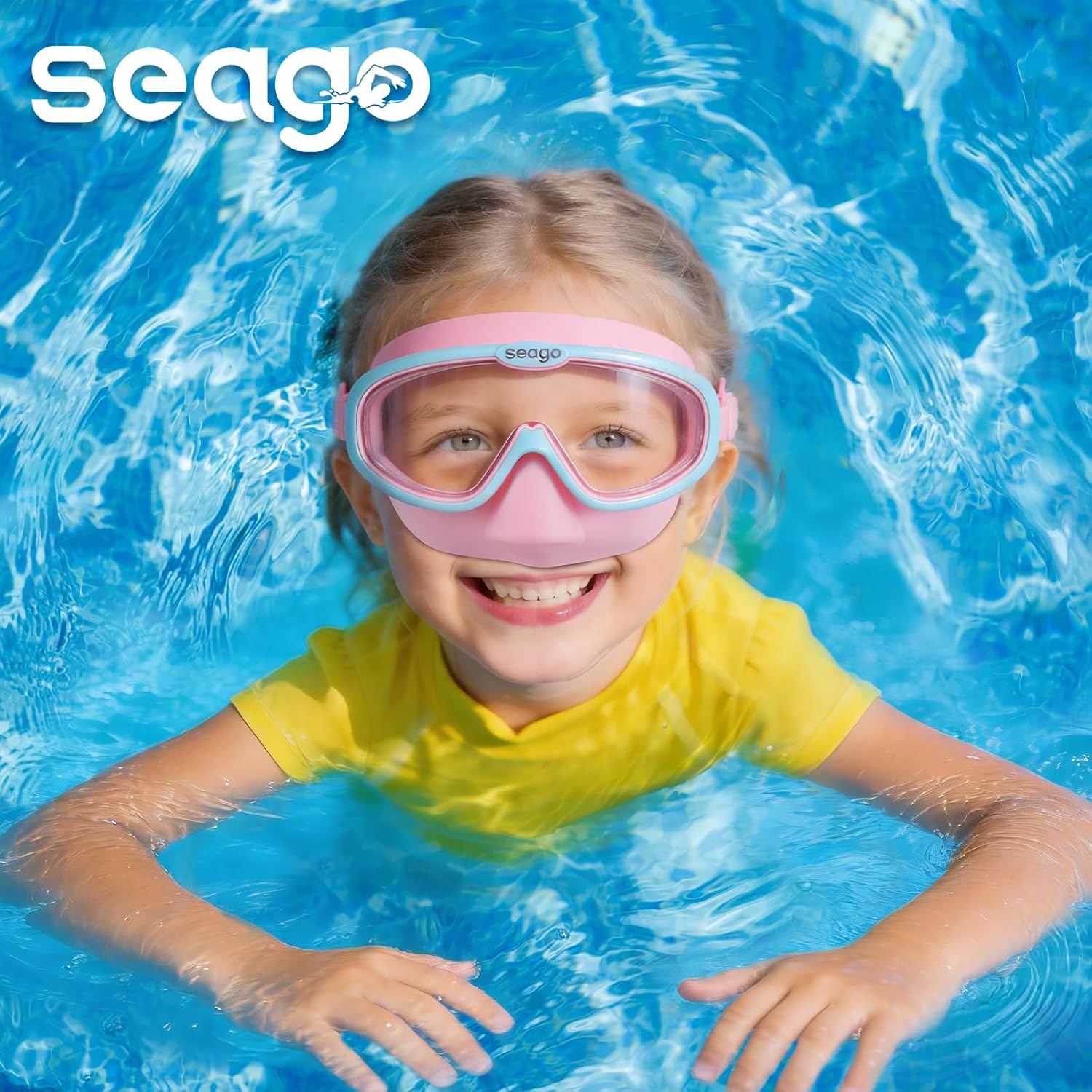 Seago Kids Swim Goggles - Anti-Fog Clear View | 2-Pack for Ages 3-12 with Nose Cover