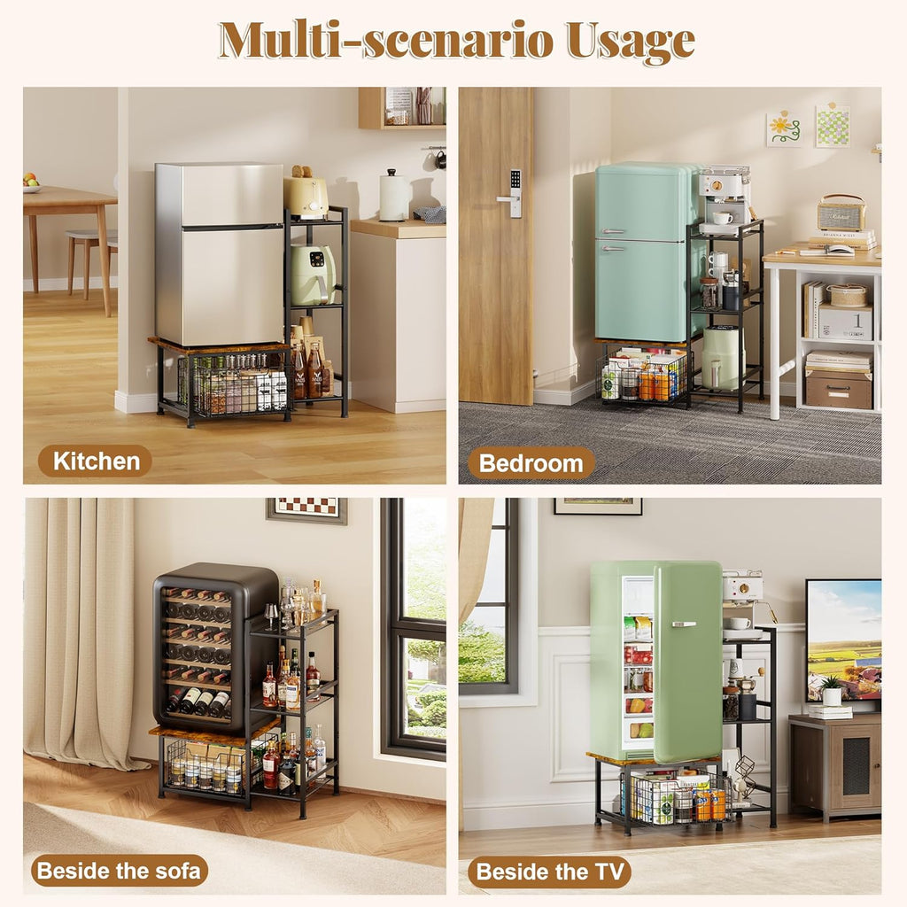 Yuyetuyo Mini Fridge Stand - Stylish Coffee Bar & Wine Cabinet Storage for Dorm, Apartment, Office