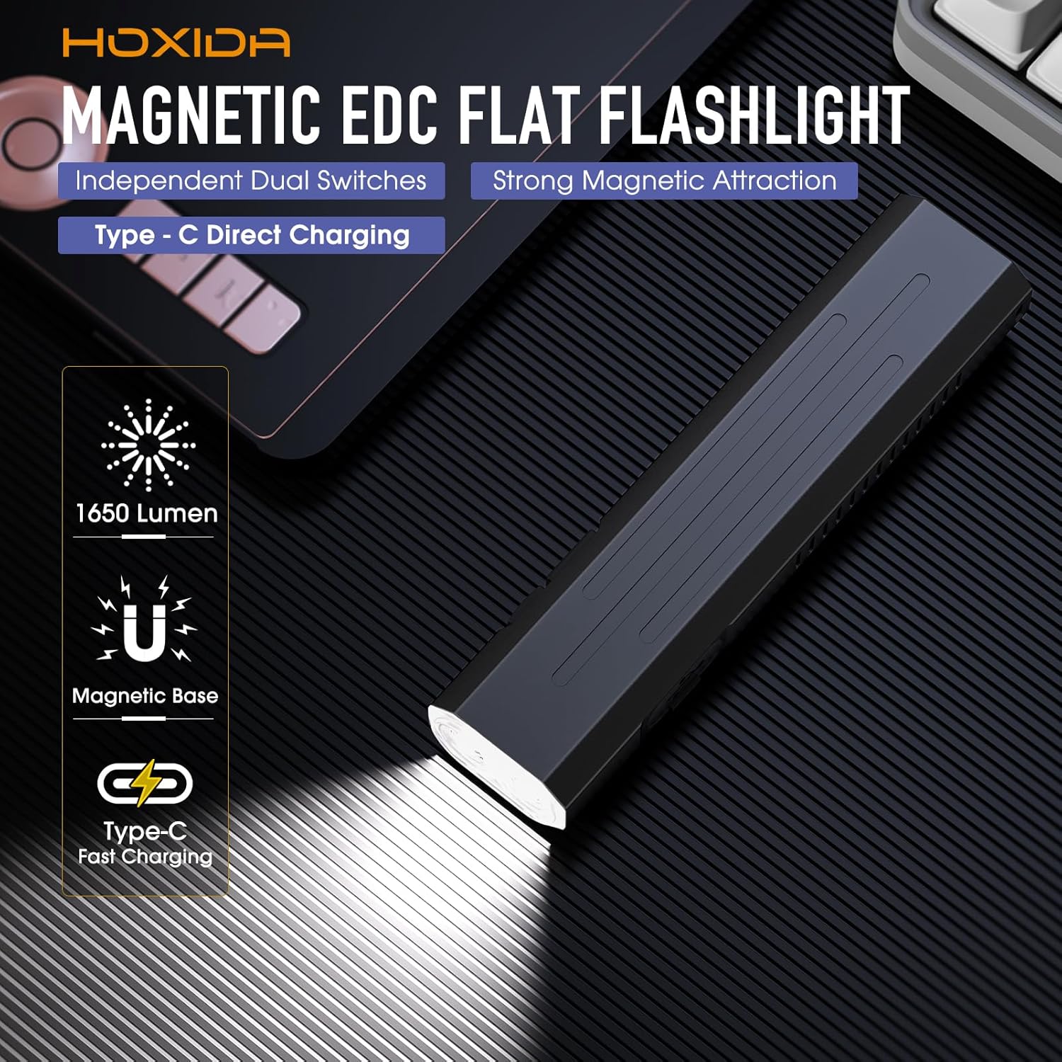 Skiennix 2-Pack Rechargeable EDC Flashlight - 1600 Lumens with Emergency Strobe Mode | Compact & Magnetic Design