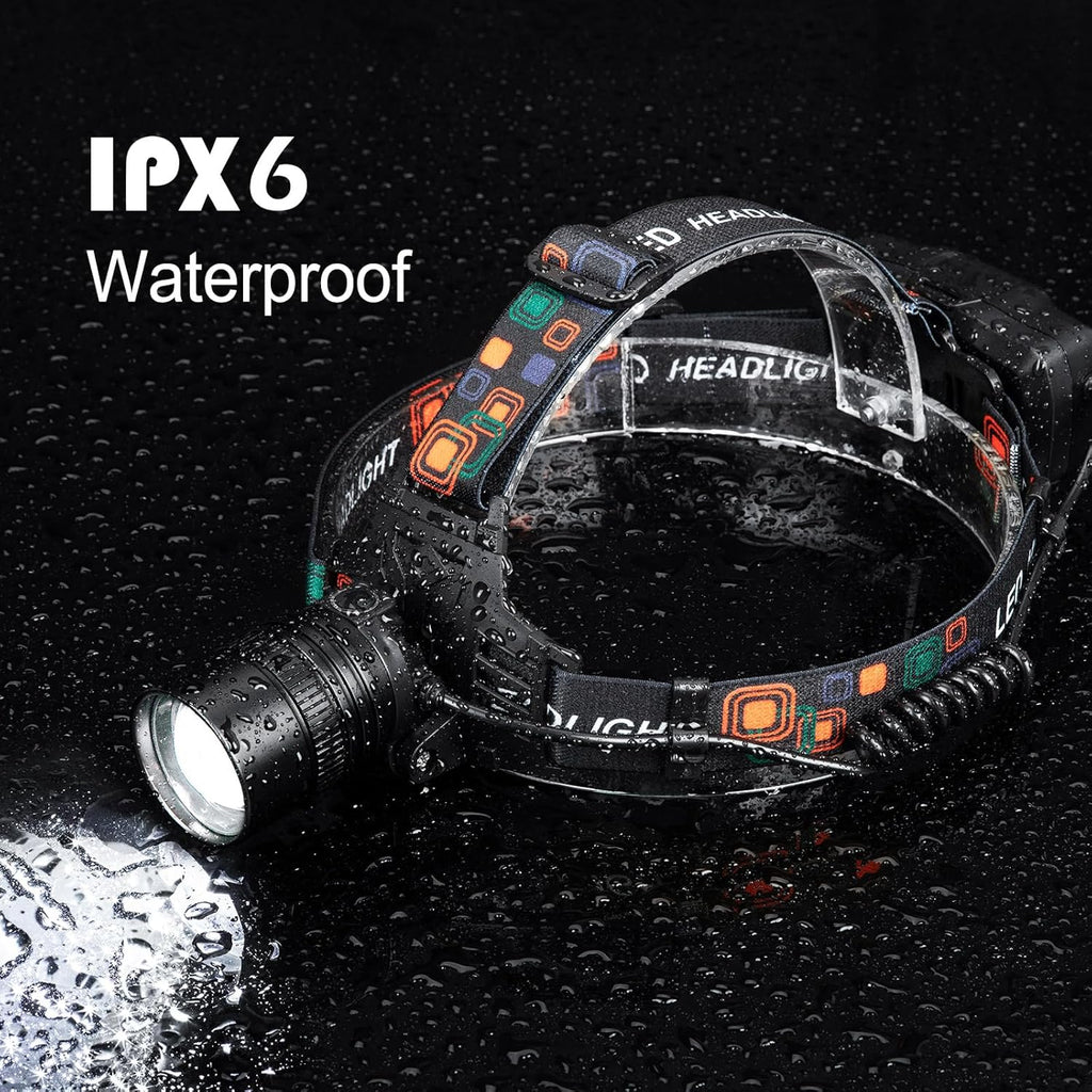 Skiennix Rechargeable Headlamp - 99,000 Lumens Super Bright LED | 3 Modes, 90° Adjustable, IPX6 Waterproof, 45H Runtime