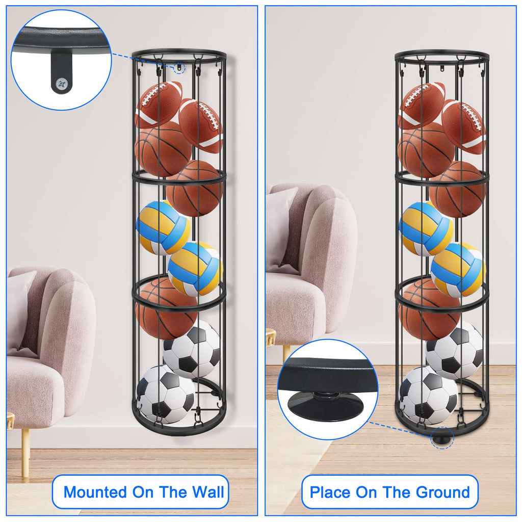 CROSDE 3 Layer Garage Ball Storage Rack, Vertical Basketball Holder, Black