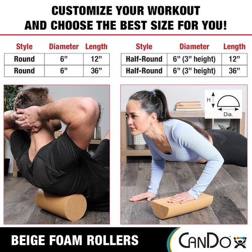 CanDo Beige PE Foam Roller - Muscle Recovery & Massage Therapy | 6" x 36" Half-Round