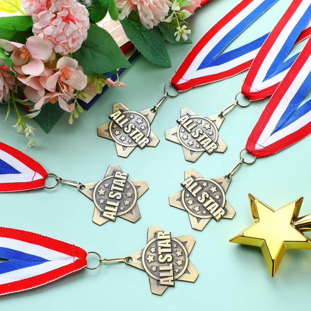 Quelay 30 Pcs 2 Inches Student Award Medals Bulk Awards Medal with Neck Ribbons Metal Trophy Prize Gift for Tournaments, Competitions, Party, Kids and Adults(All Star Medals)