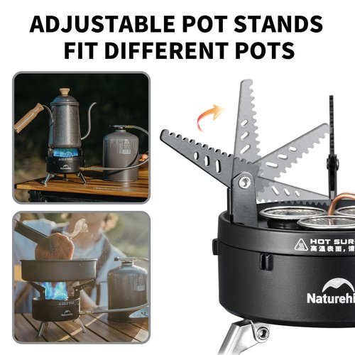 Naturehike Camping Gas Stove for IGT Table, Portable Isobutane Stove with Storage Bag & Foldable Brackets, 3 Burners Camp Stove for Outdoor Car Camping Cooking Tailgating