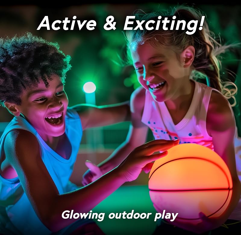 Light Up Basketball Set with Glow-in-the-Dark Markers – Rechargeable 29.5" Size 7 Ball + 6 Markers + 10 Game Modes