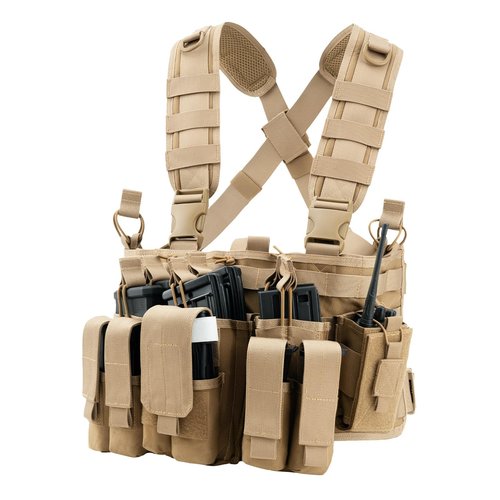 TACNEX Chest Rig with Removable Mag Pouches Customizable MOLLE Panel Modular Gear Carrier Harness (Brown)