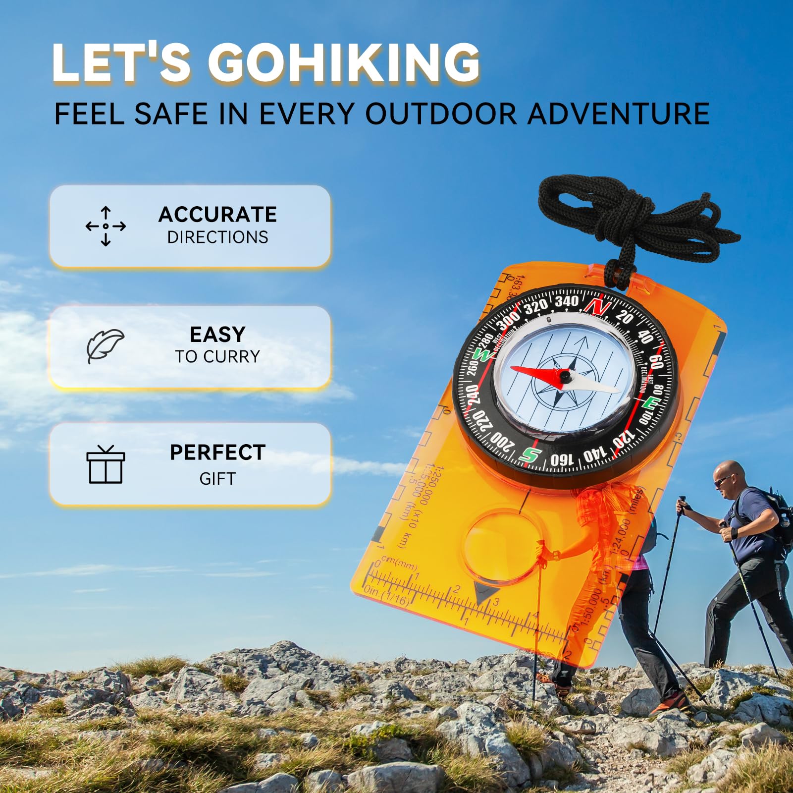 Hiking Compass for Kids – Orienteering & Wilderness Survival Navigation Gear, Pocket Hiking Compass for Camping, Backpacking, Hunting, Outdoor Adventure