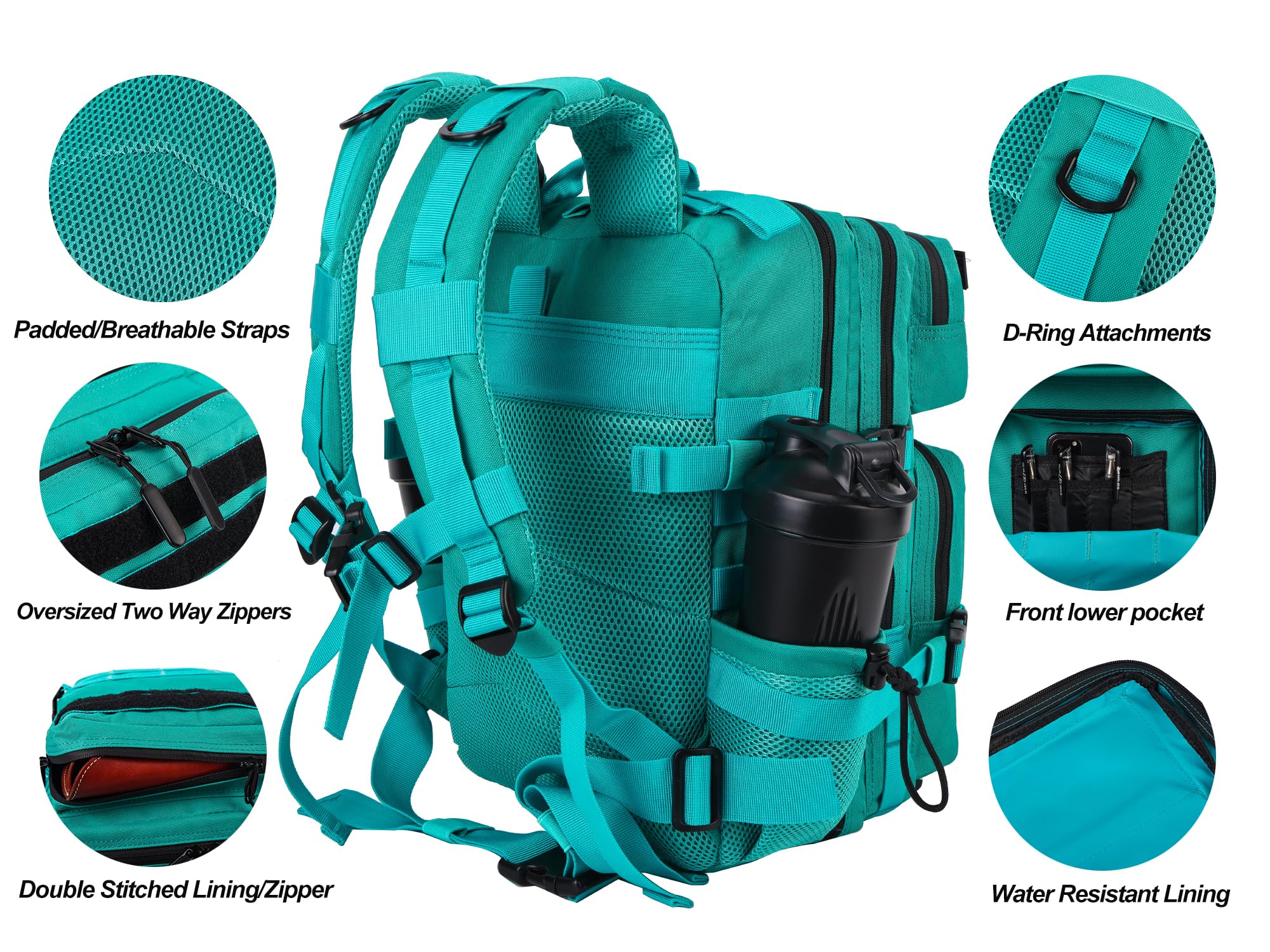 LHI Tactical Military Backpack for Men and Women 25L Army Assault Pack Bag Large Rucksack with Molle System-Lake Blue