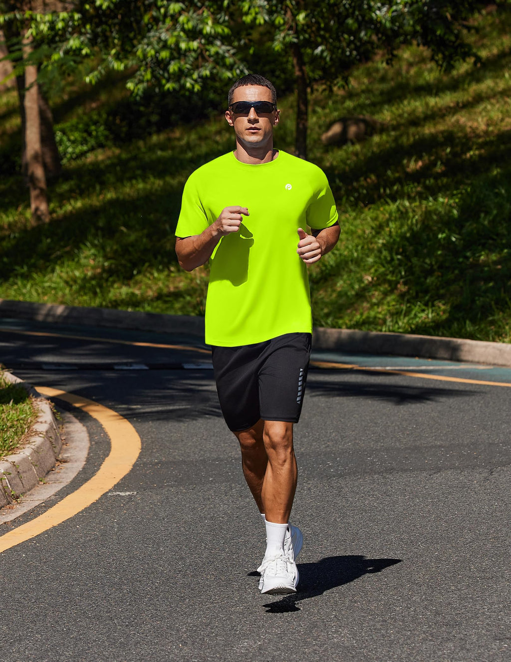 PINSPARK Workout Shirts for Men - Lightweight Crewneck Running Athletic T-Shirts Short Sleeve Quick Dry Moisture Wicking Gym Tees L Neon Green