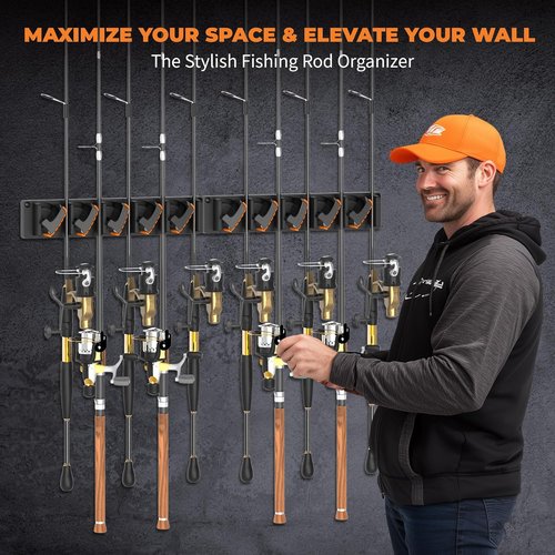 Fishing Rod Holder for Garage Wall, Vertical Fishing Pole Rack with TPE Soft Pads Each Holds Up to 5 Rods 0.1"-0.75" – Wall Mounted Fishing Rod Storage Organizer,Gifts for Men – 4 PACK (Holds 20 Rods)