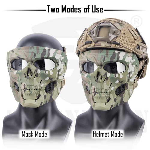 ACTIONUNION Airsoft Mask Full Face Skull Balaclava Face Mask Men Skeleton Mask Tactical Protective Paintball Mask Cosplay Costume (Tan)