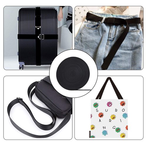 1 Inch Black Polypropylene Webbing, 50 Yards Heavy Duty Climbing Strap for Dog Leash, Seat Belt, Backpack Handles, Rescue Rope, and Outdoor Gear