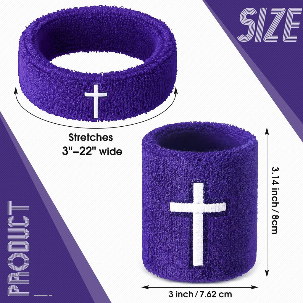 Soulchen 4 pcs Cross Bicep Bands Wrist Bands Christian Arm Sweat Wristbands Absorbent Armband for Men Women Football Baseball Players Sports Activities Supplies(Purple)