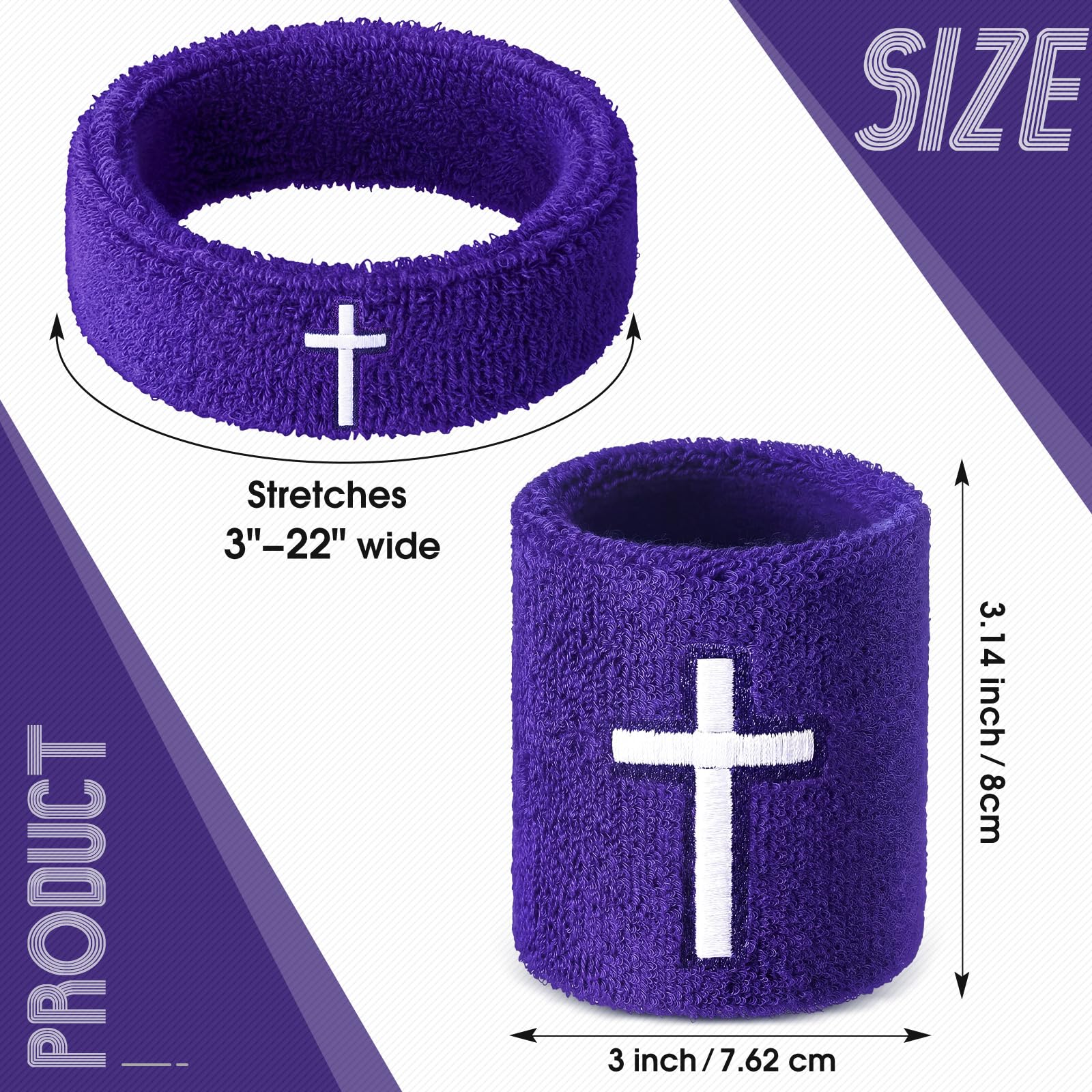 Soulchen 4 pcs Cross Bicep Bands Wrist Bands Christian Arm Sweat Wristbands Absorbent Armband for Men Women Football Baseball Players Sports Activities Supplies(Purple)