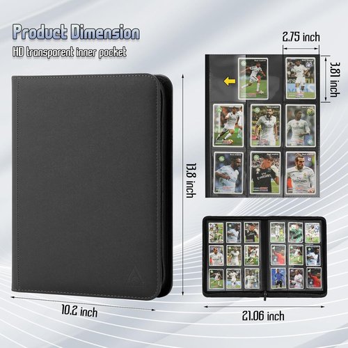 Arkeiliy Card Binder - 9 Pocket Double-Sided Trading Card Holder | Premium Zip Album for 540 MTG (Black)