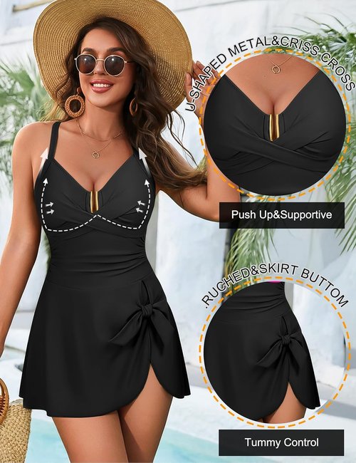 Blooming Jelly Women's One Piece Swimsuit - Tummy Control Criss Cross Design | Push Up Ruched Swim Dress 2026