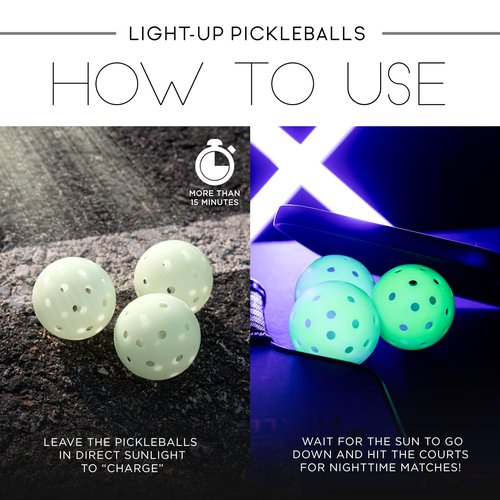 Franklin Sports Glow in the Dark Outdoor Pickleballs - Light Up Pickleball Balls for Nighttime Pickleball - Glow in the Dark Green Balls - Charge with Indoor Light + Sunlight - 12 Pack