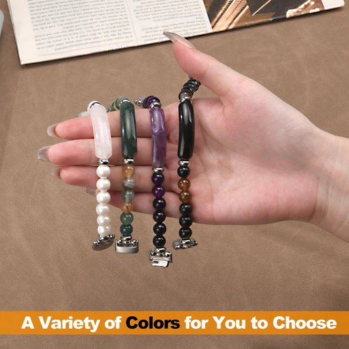 iLVANYA Natural Stone Beaded Bracelet Compatible for Fitbit Luxe, Handmade Elastic Bands Replacement Band for fitbit Luxe (White)
