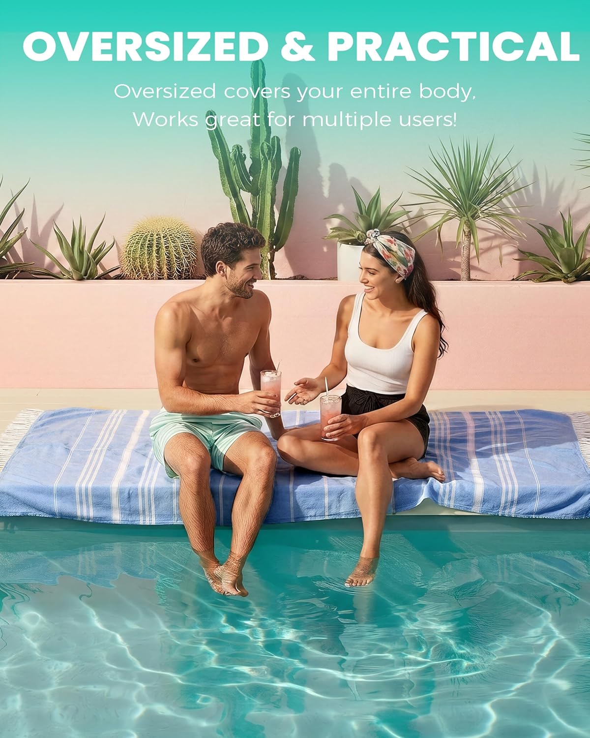 Skiennix Turkish Beach Towels - Quick Dry, Sand-Free & Soft | Lightweight Blue Stripe for Adults