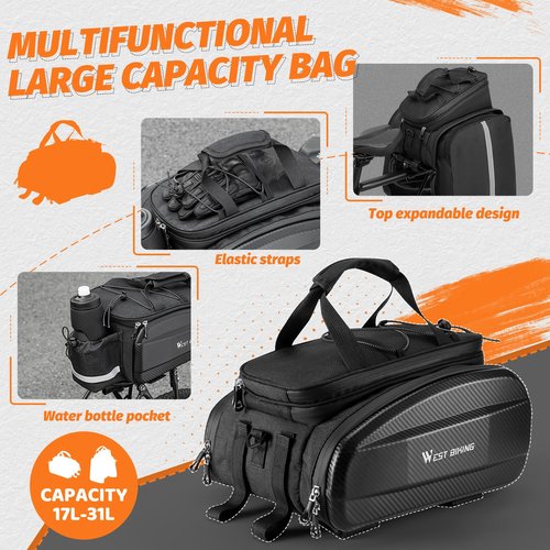 Bike Bags for Bicycles Rear Rack, 31L Panniers Bike Trunk Bags with Reflector, Rain Cover & Shoulder Strap, 3 in 1 Bicycle Rack Bag for Commuter Travel Outdoor