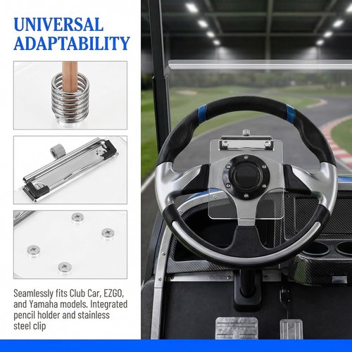 TakeLook Golf Cart Steering Wheel Scorecard Holder with Pencil Holder for Club Car/EZGO/YA G29/Icon I40/Star Car/Excar and Other Most Golf Carts. 5mm Thick Acrylic More Sturdy. (Clear)